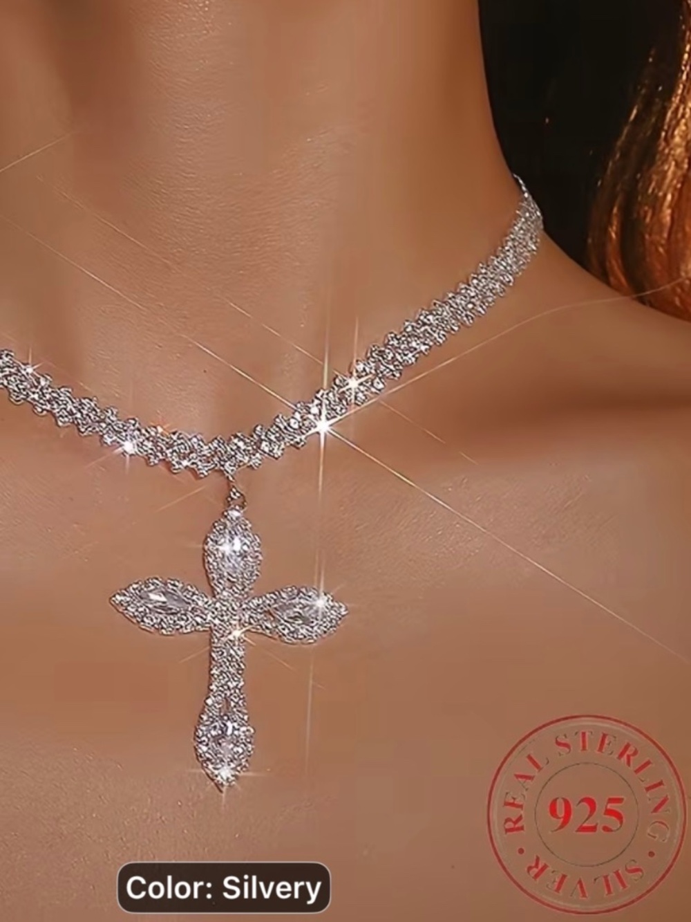 S925 LUXURY SILVER CROSS PENDANT NECKLACE